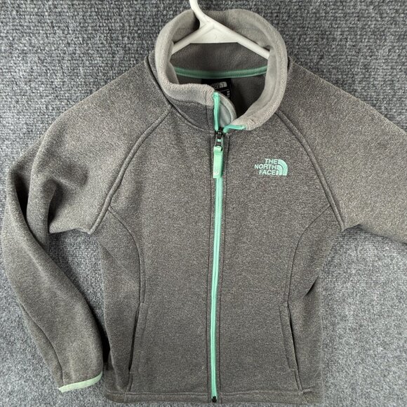The North Face Girls Medium Gray Logo Fleece Lined Sweatshirt Seafoam Accent - Picture 1 of 16